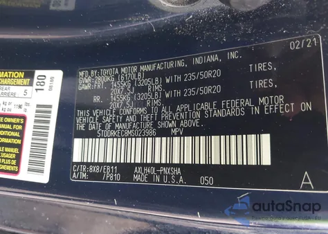2021 Toyota Sienna Xse z USA, uszkodzony, nr VIN 5TDDRKEC8MS023986